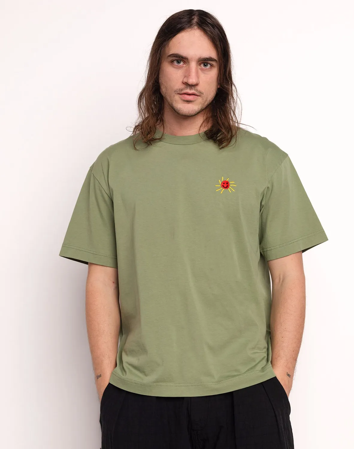 Olow Happy Flower t-shirt ample vert sauge bio