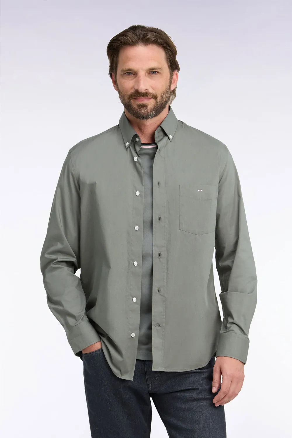 Eden Park chemise coton kaki micromotifs droite
