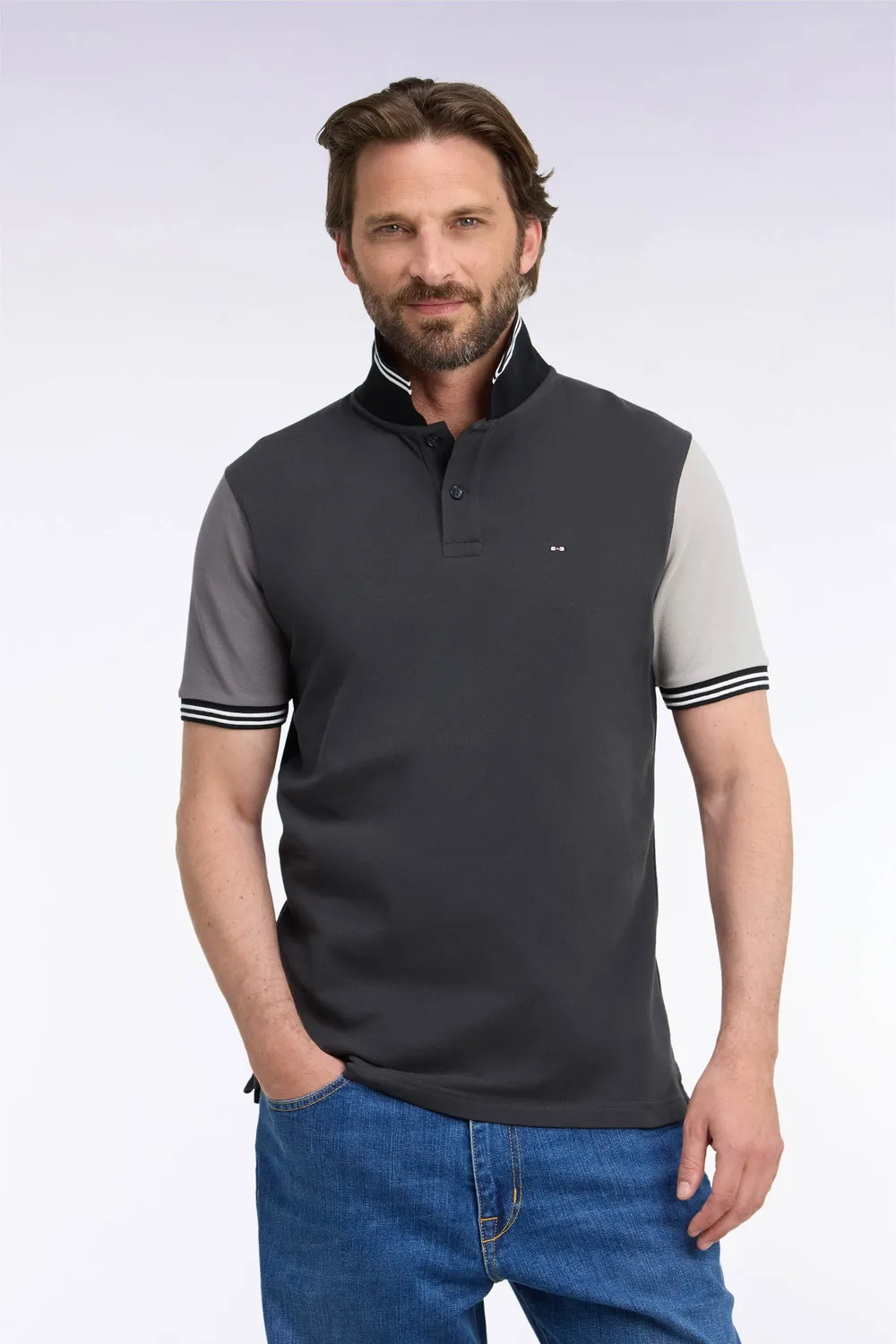 Eden Park polo homme coton gris tricolore coupe droite