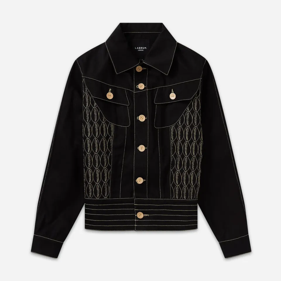 Labrum Black Label veste homme work denim noir brodé