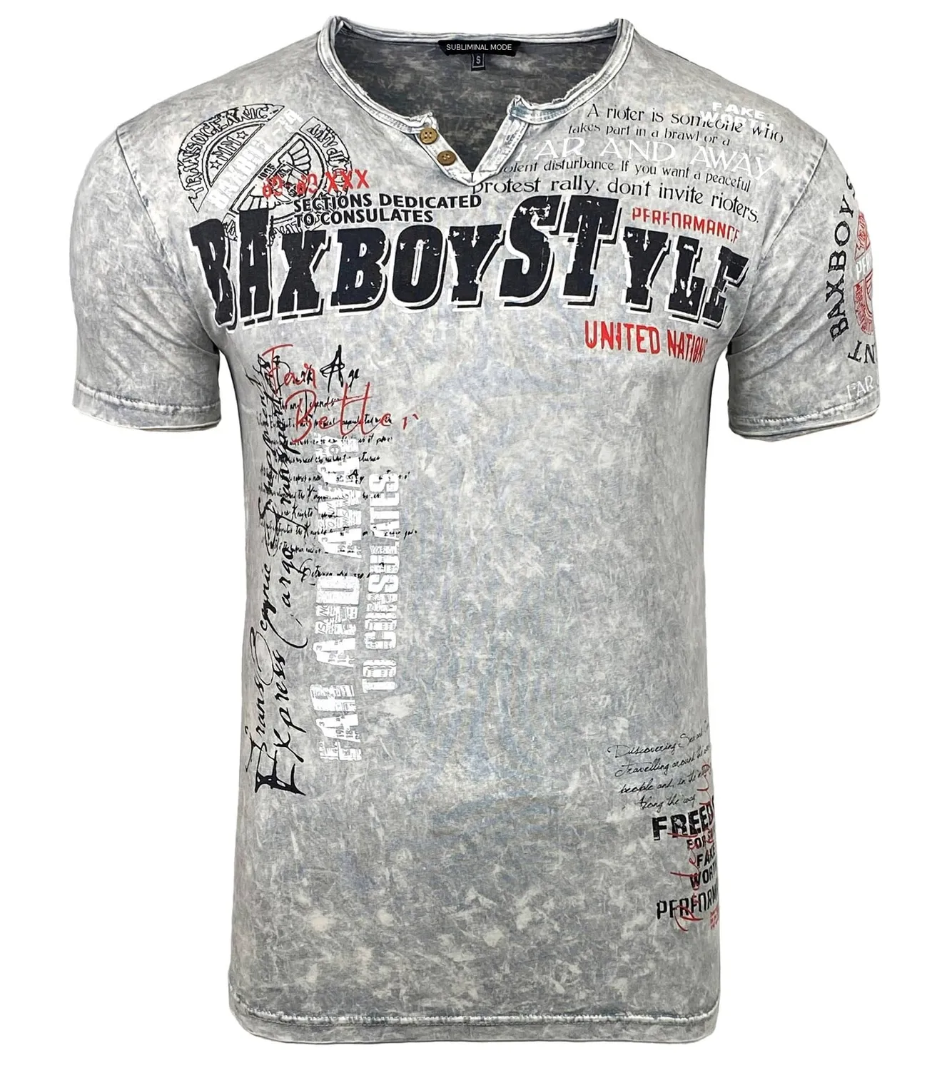 Subliminal Mode BX148 t-shirt col V boutonné gris clair