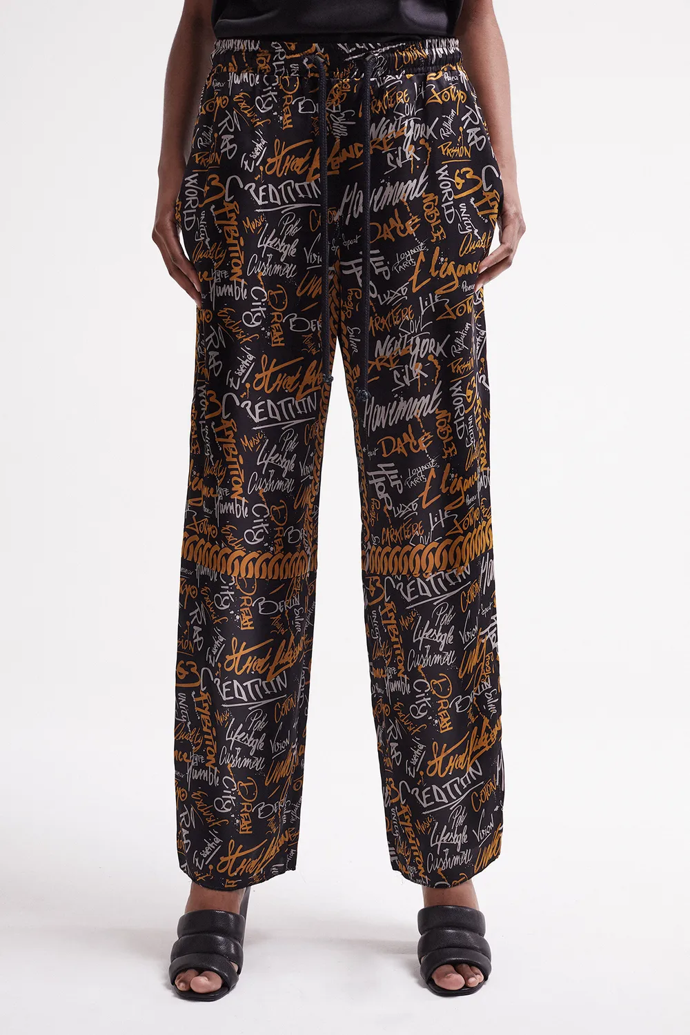 French Deal Move Graffiti pantalon satin de soie
