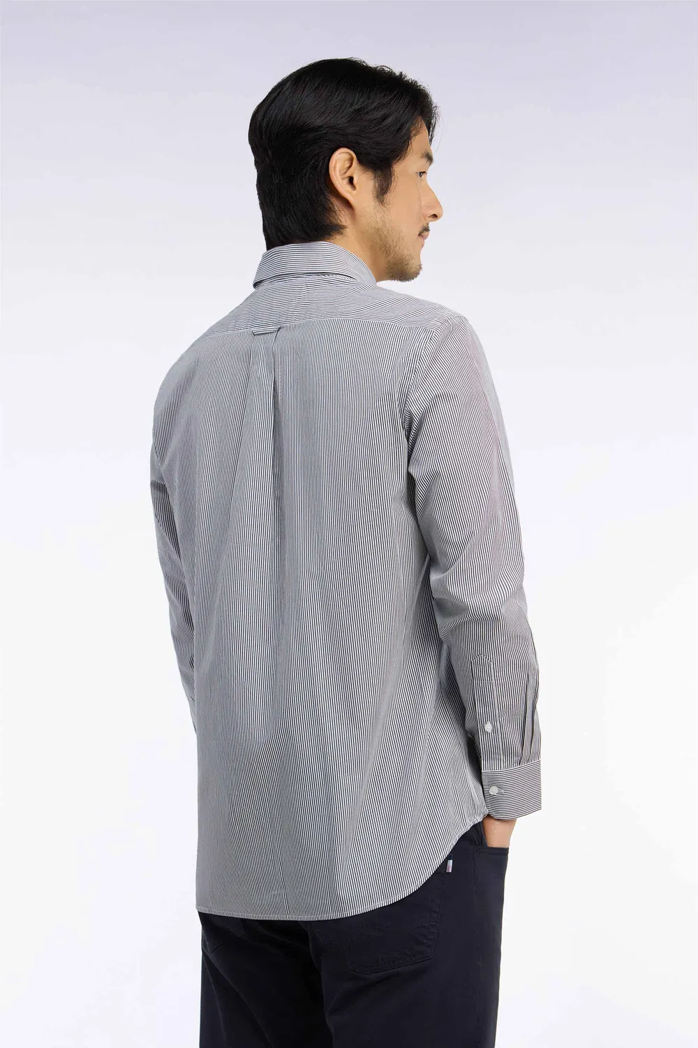 Eden Park chemise coton blanc rayures marine coupe droite