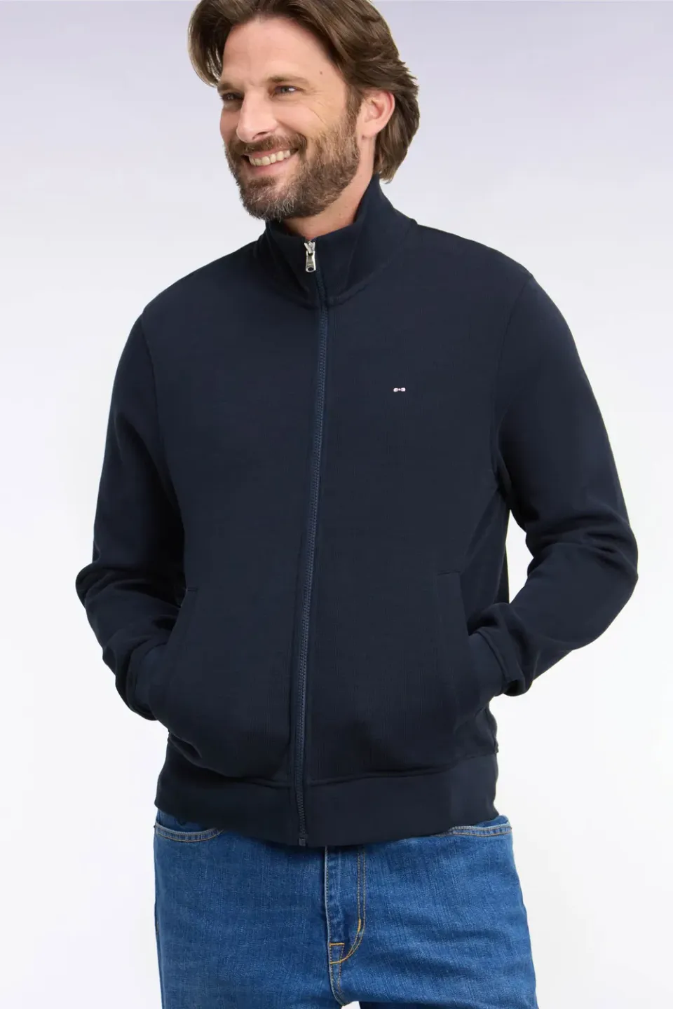 Eden Park sweat zippé molleton coton marine droit