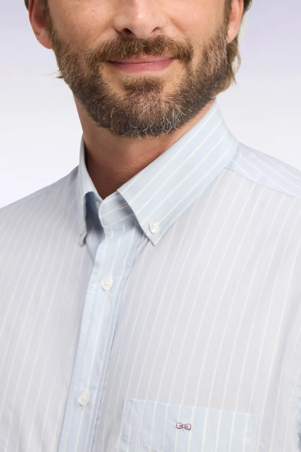 Eden Park chemise homme coton blanc rayures ciel coupe droite