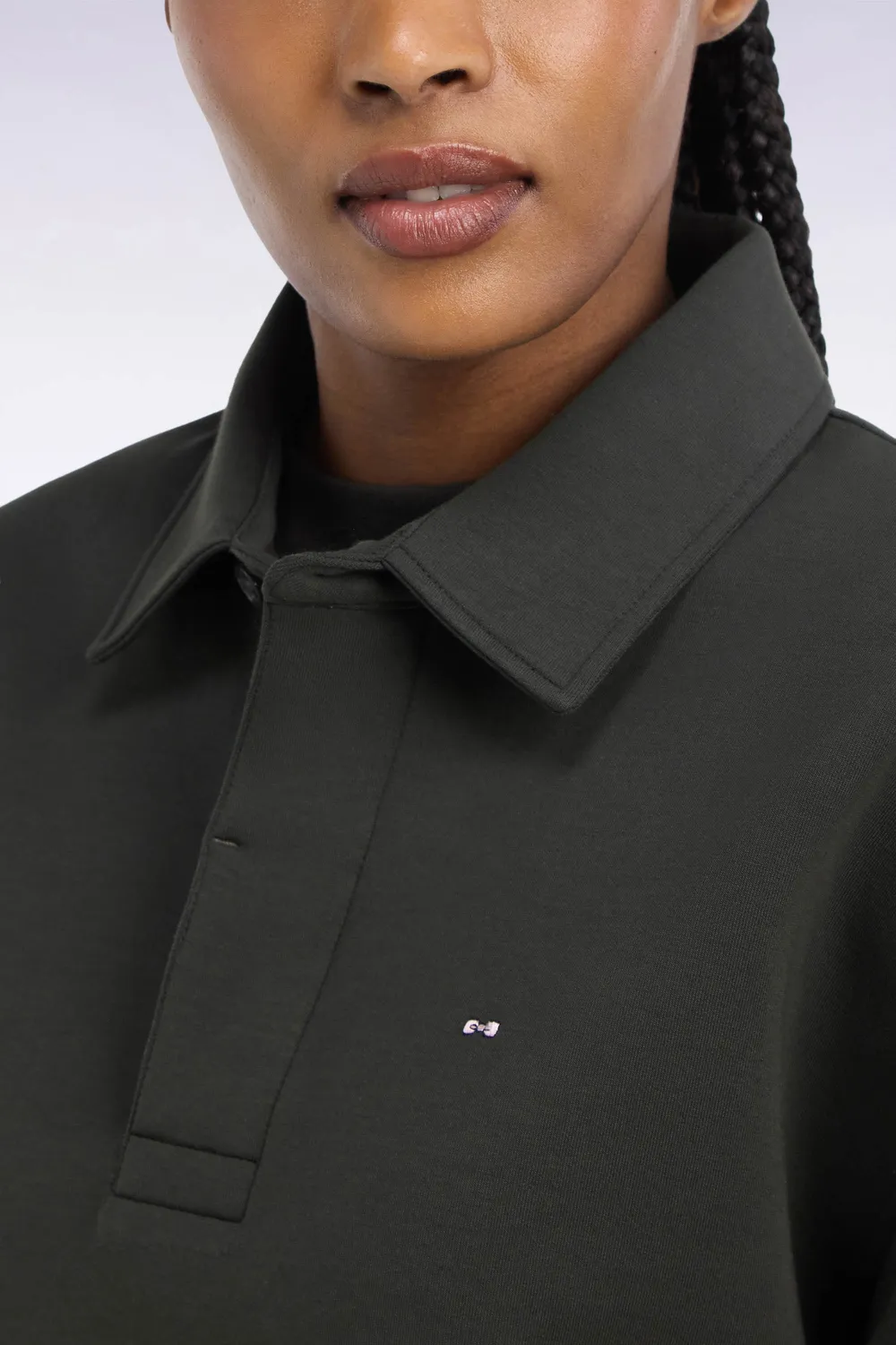 Eden Park Sweatshirt Col Maillot Coton Kaki Loose