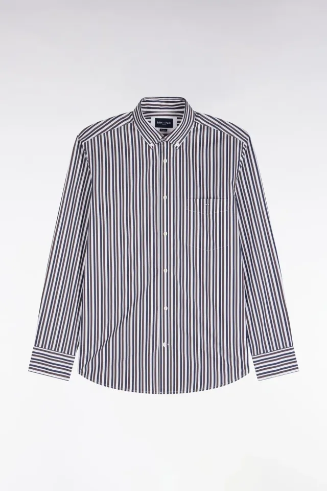 Eden Park chemise popeline rayures marron coupe droite