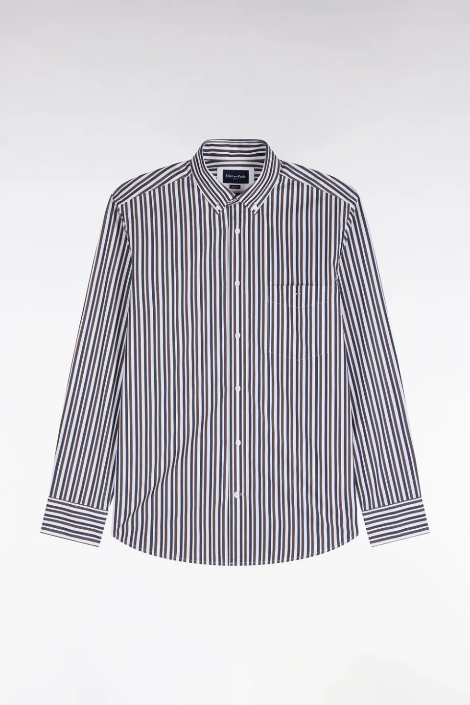 Eden Park chemise popeline rayures marron coupe droite