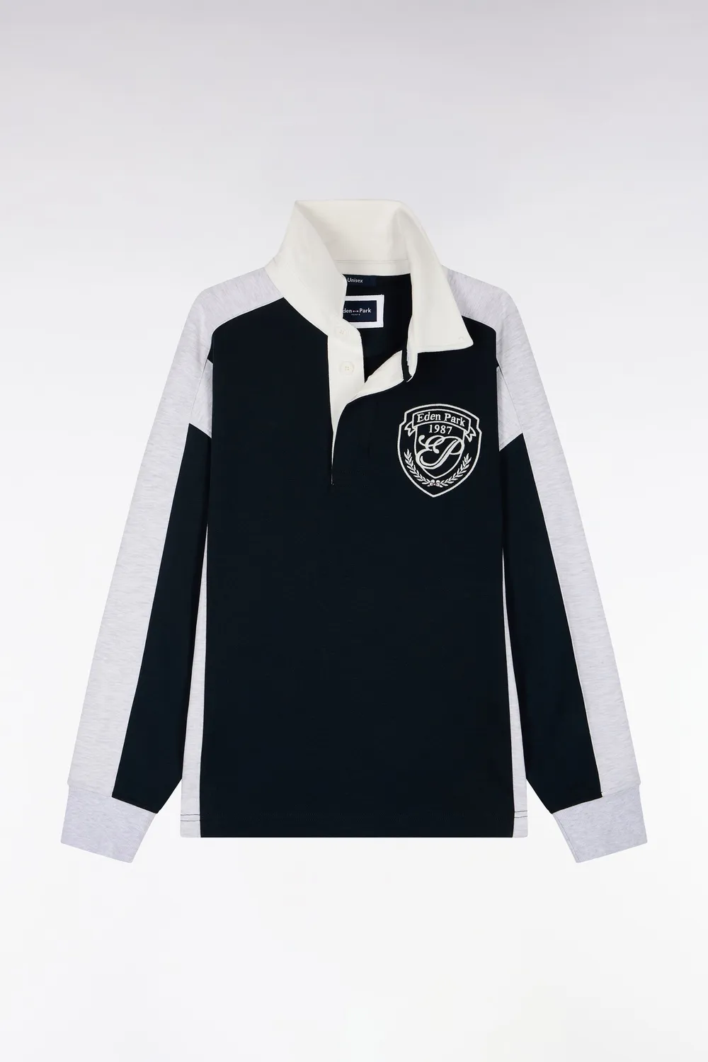 Eden Park Rugby Heritage sweat col maillot marine loose unisexe