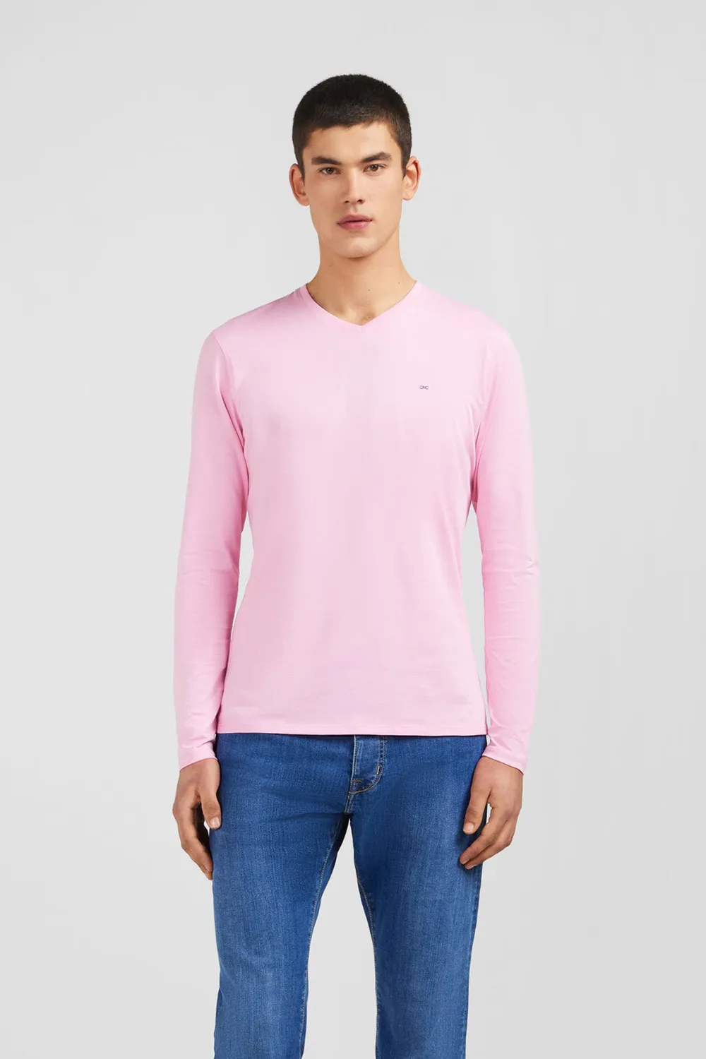 Eden Park T-shirt col V manches longues rose coton