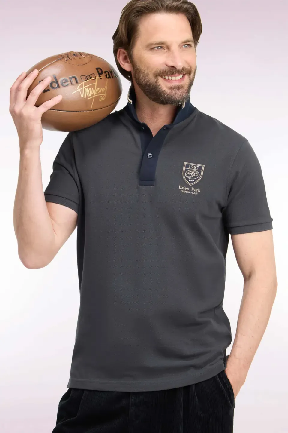 Eden Park polo coton gris foncé écusson droit