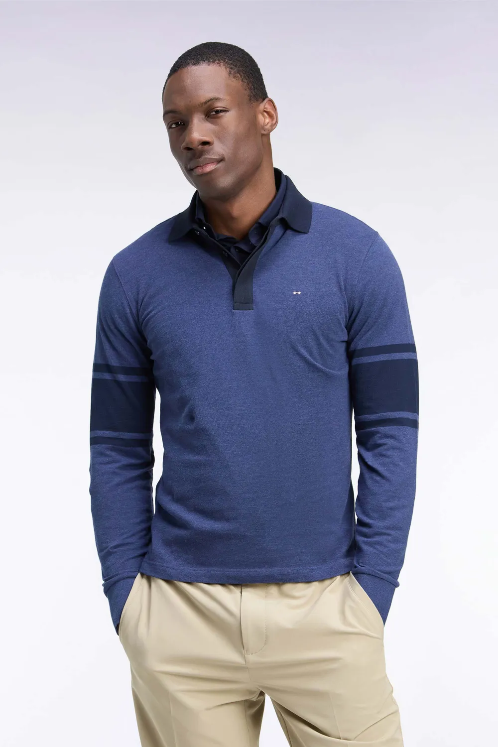 Eden Park Club polo homme bleu marine piqué coton manches longues