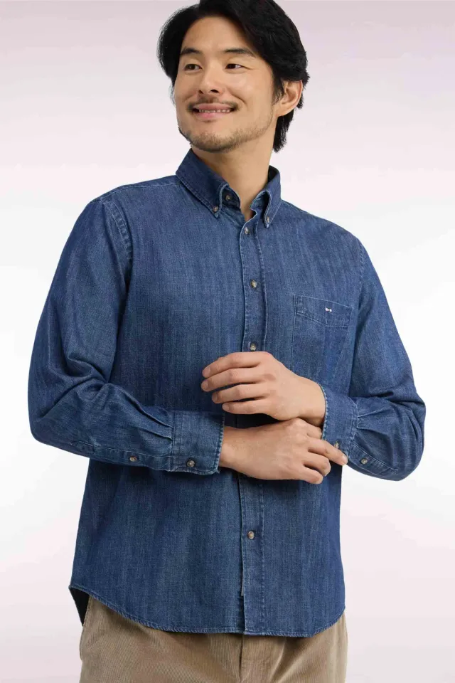 Eden Park chemise coton denim brut coupe droite homme