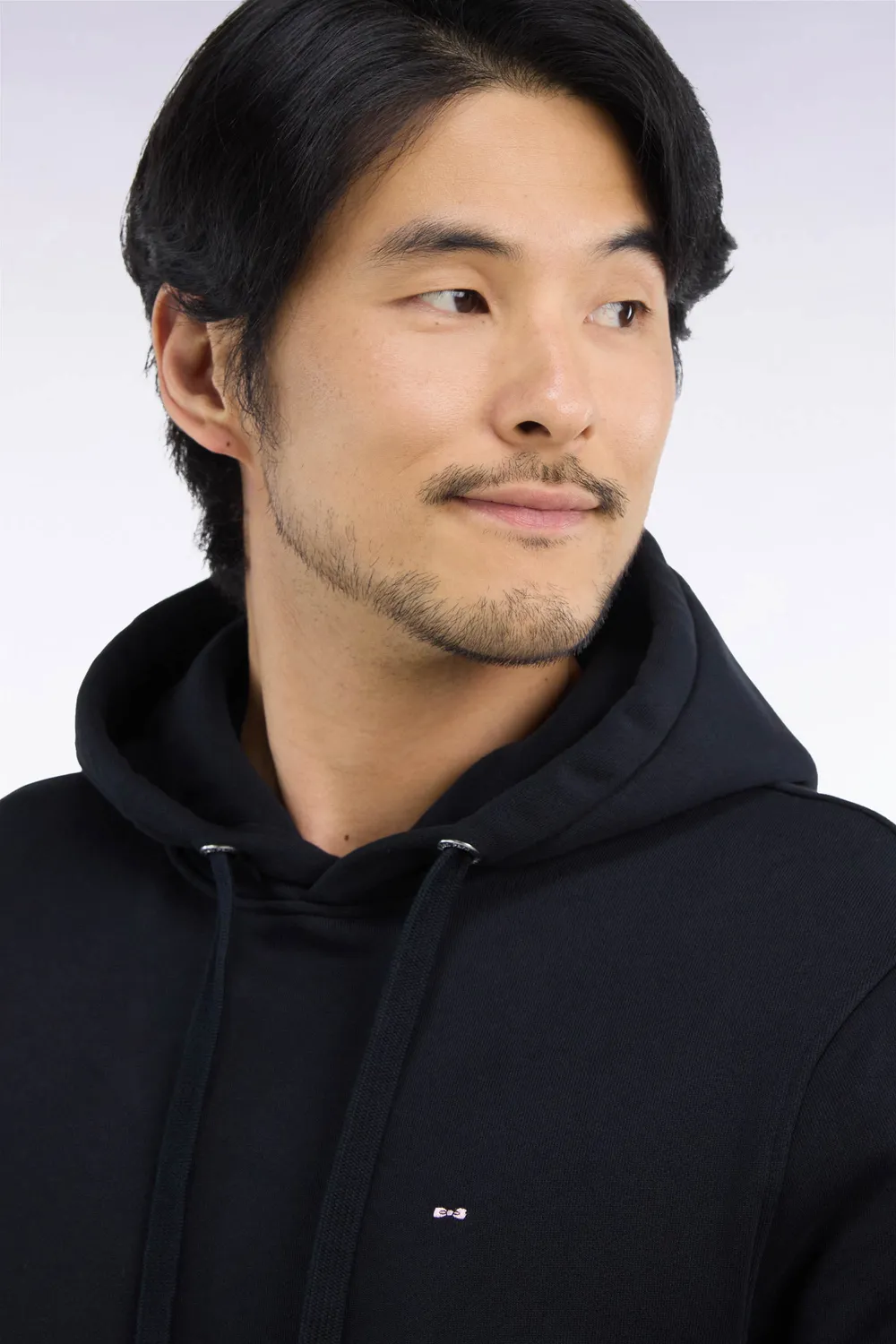 Eden Park sweatshirt capuche noir molleton coton coupe droite