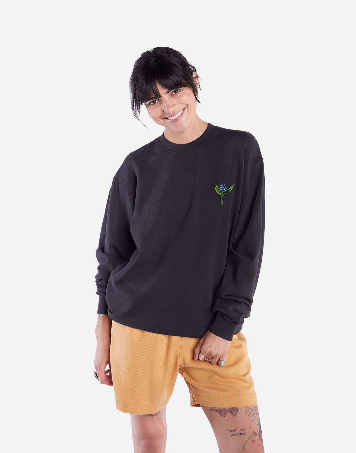 OLOW Flora sweat noir carbone coton bio