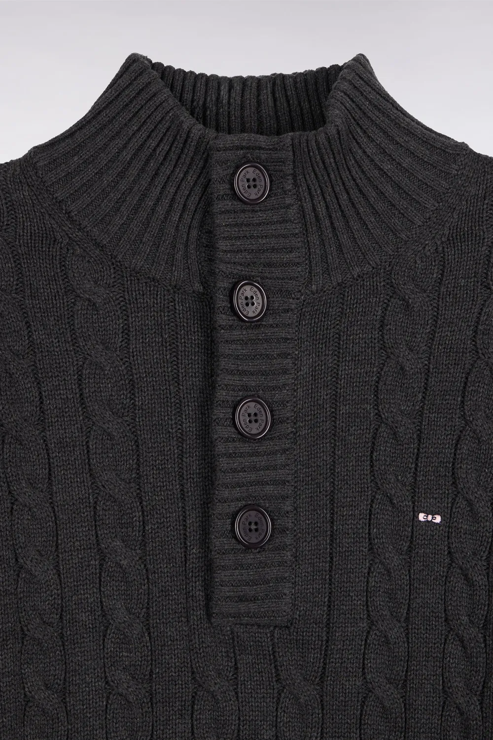 Eden Park pull torsades col boutonné coton gris coupe droite