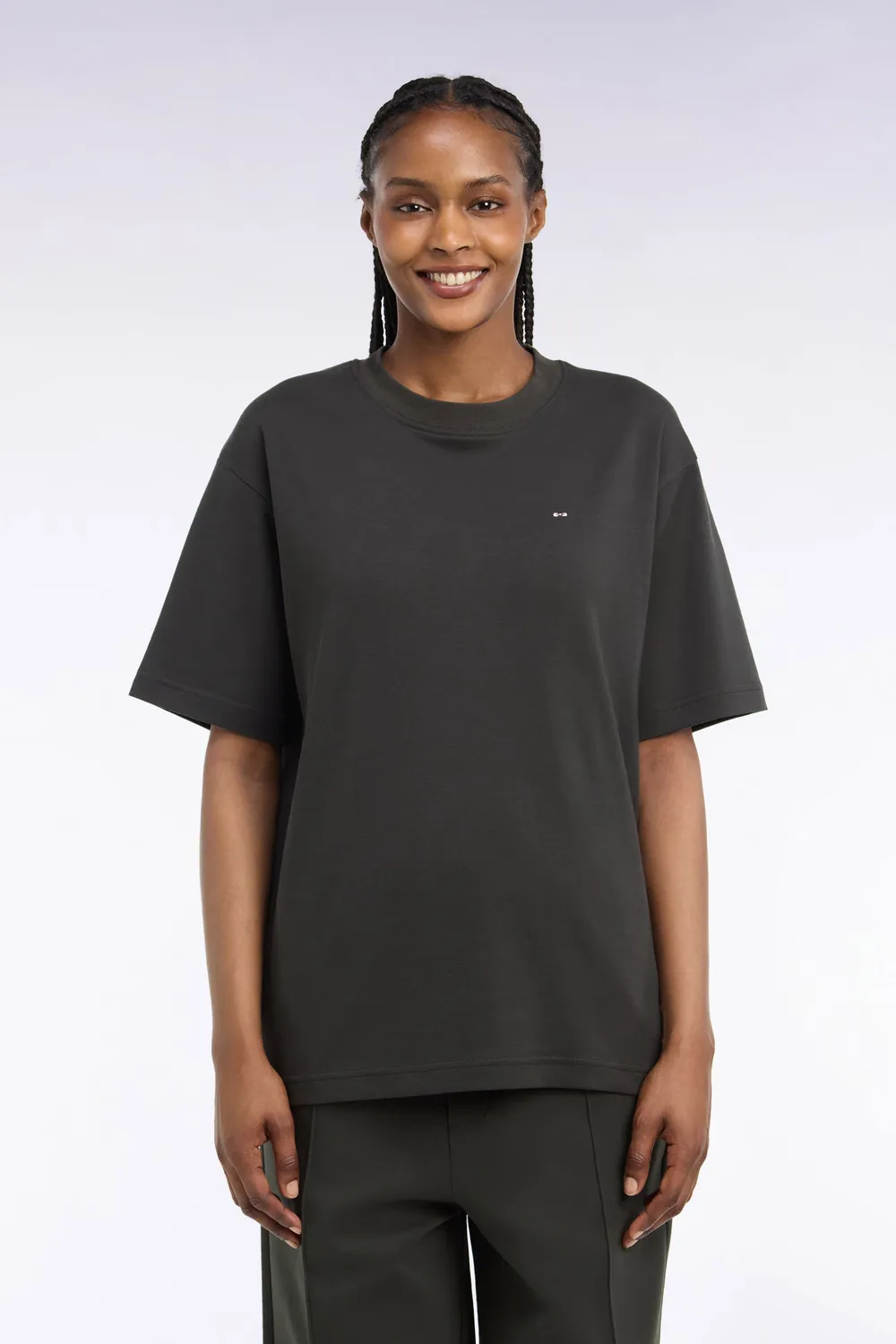 Eden Park T-shirt col rond kaki coupe loose coton mercerisé