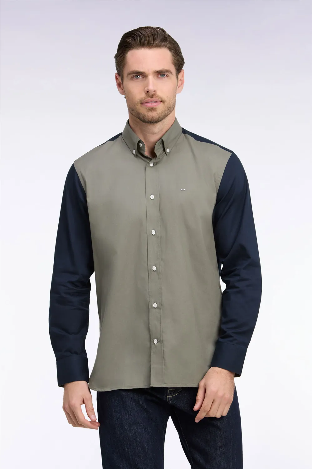 Eden Park chemise oxford vert olive bicolore coupe droite