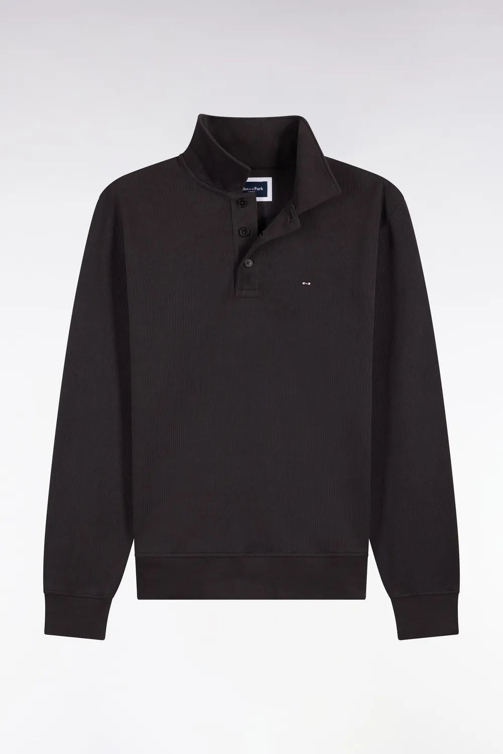 Eden Park sweat col polo marron coton coupe droite