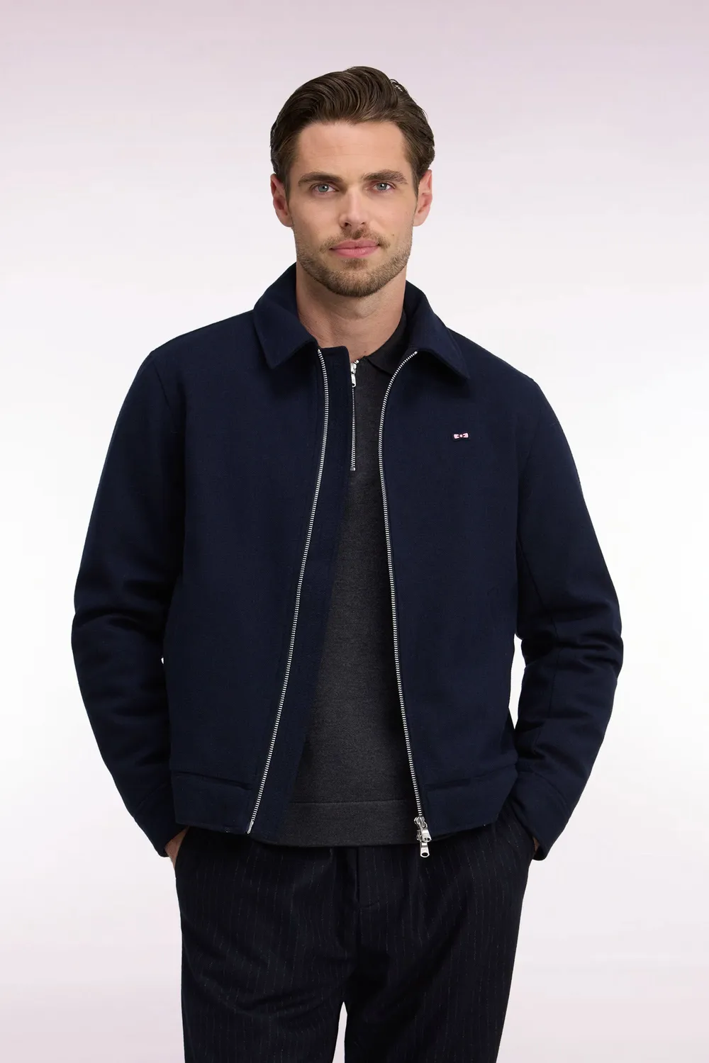 Eden Park blouson flanelle ouatinée marine coupe droite
