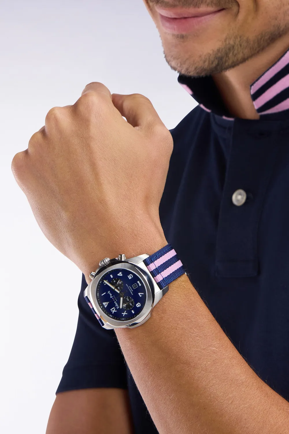 Eden Park montre quartz chronographe bleu bracelet NATO rayé