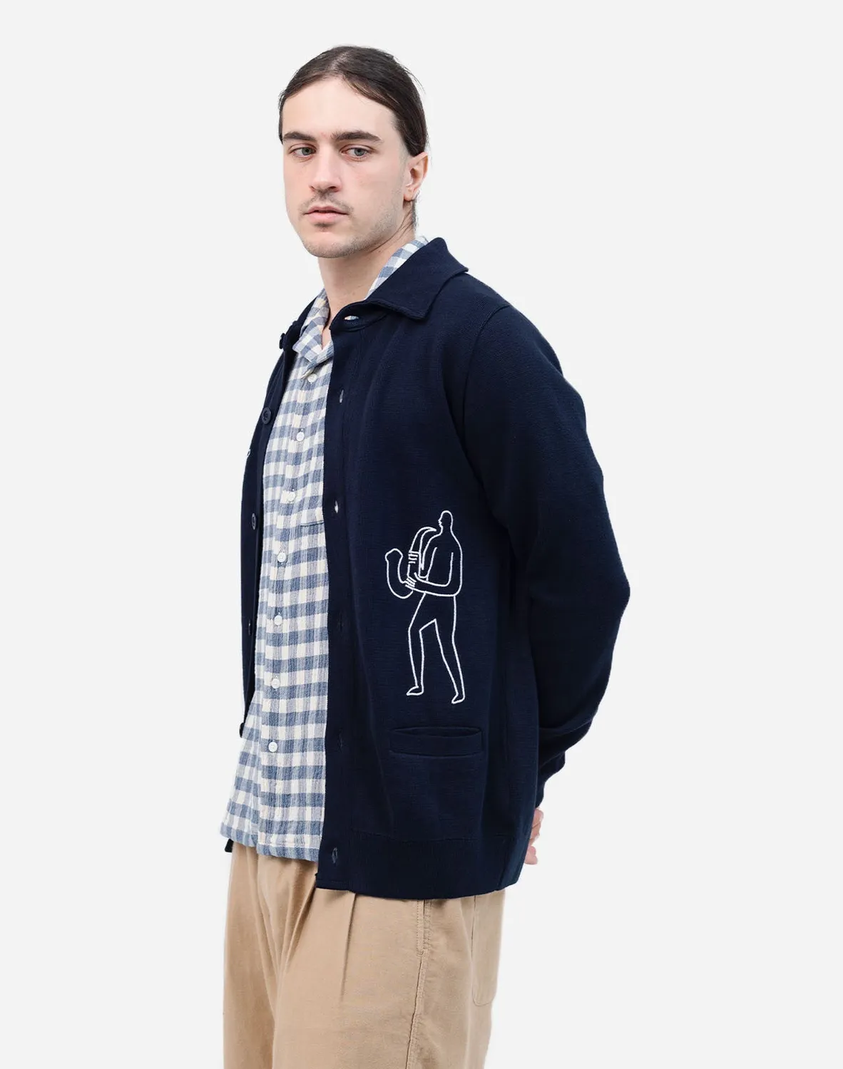OLOW Jam gilet bleu marine col polo coton