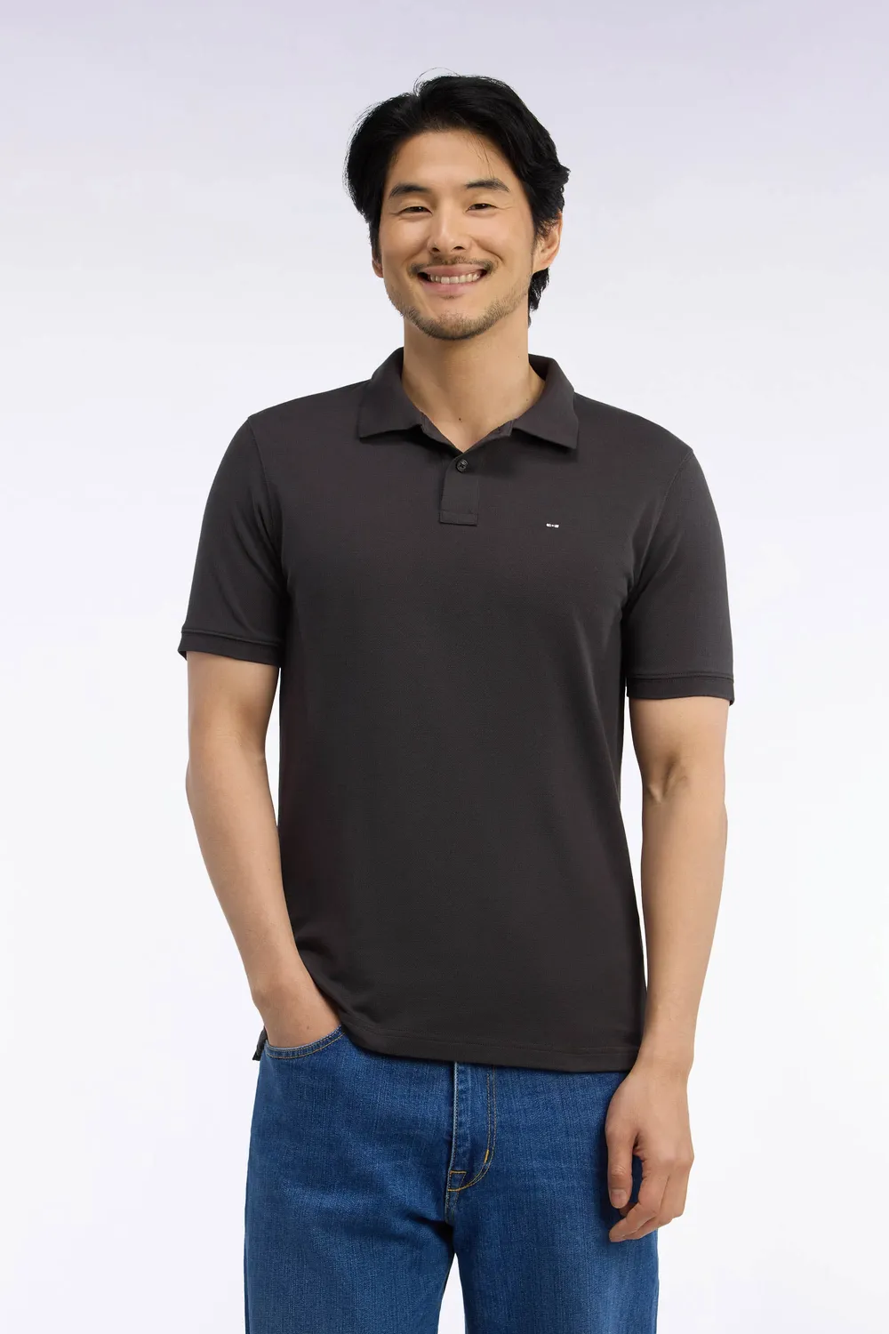 Eden Park polo coton Pima marron manches courtes
