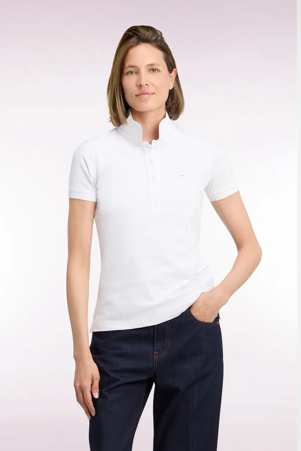 Eden Park polo femme blanc coton stretch ajusté
