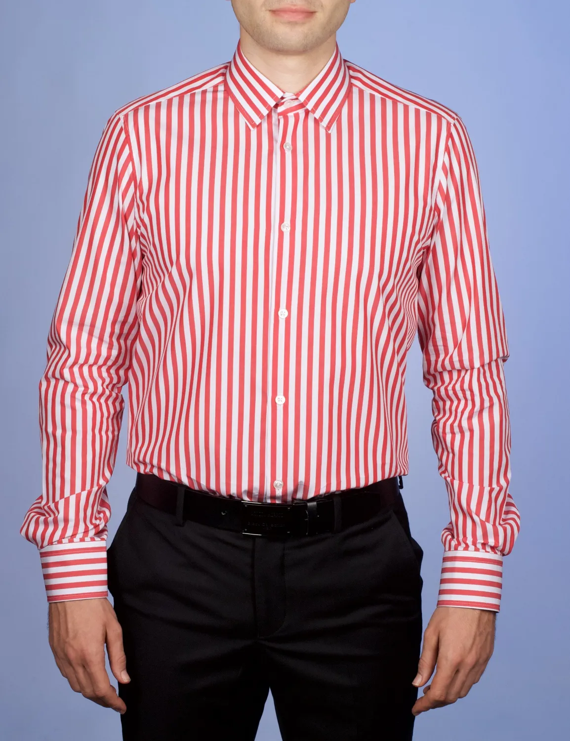 La Chemise Française rayure bâton chemise homme rouge col français