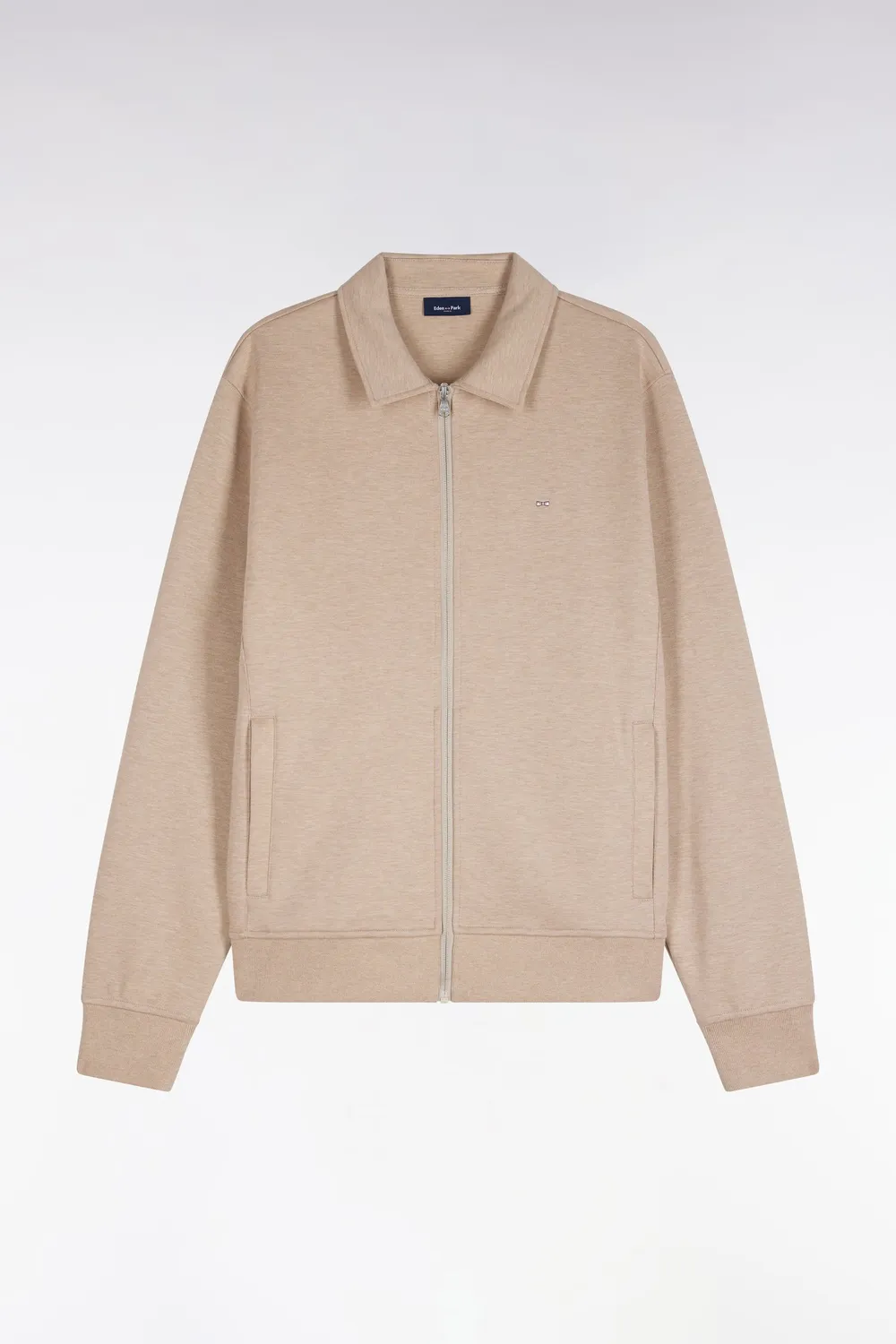Eden Park sweat zippé col polo beige coupe droite