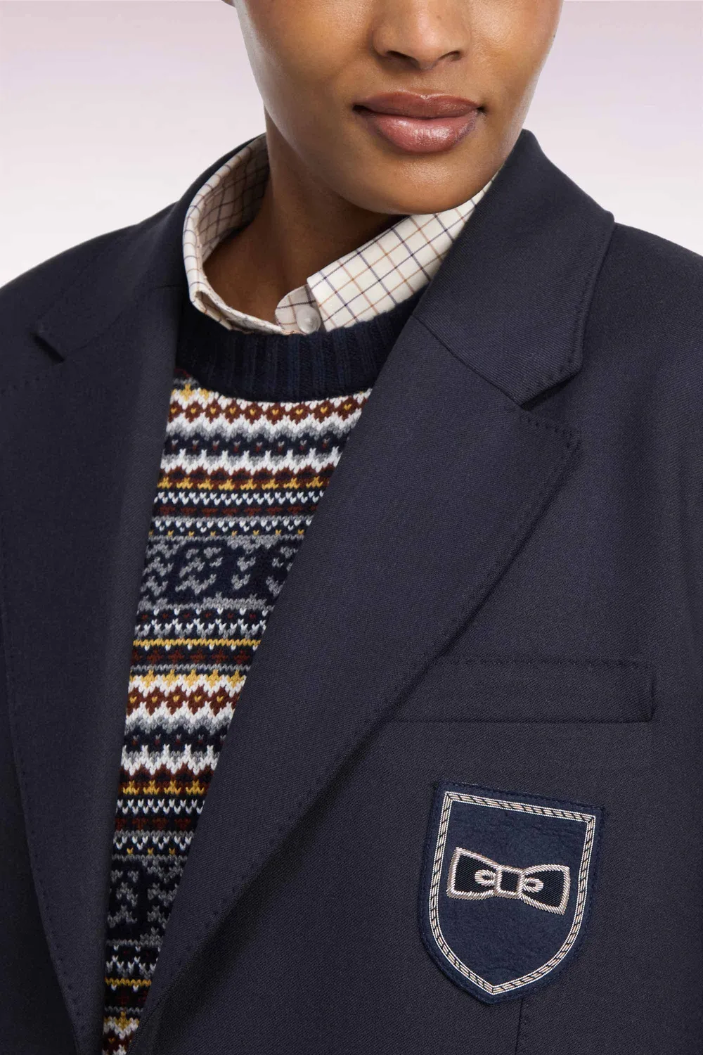Eden Park blazer marine oversized écusson femme