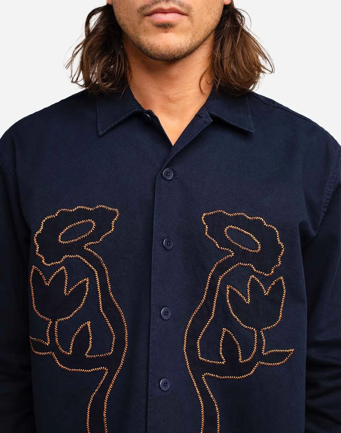 OLOW Décré Pollen chemise marine fleurs cousues