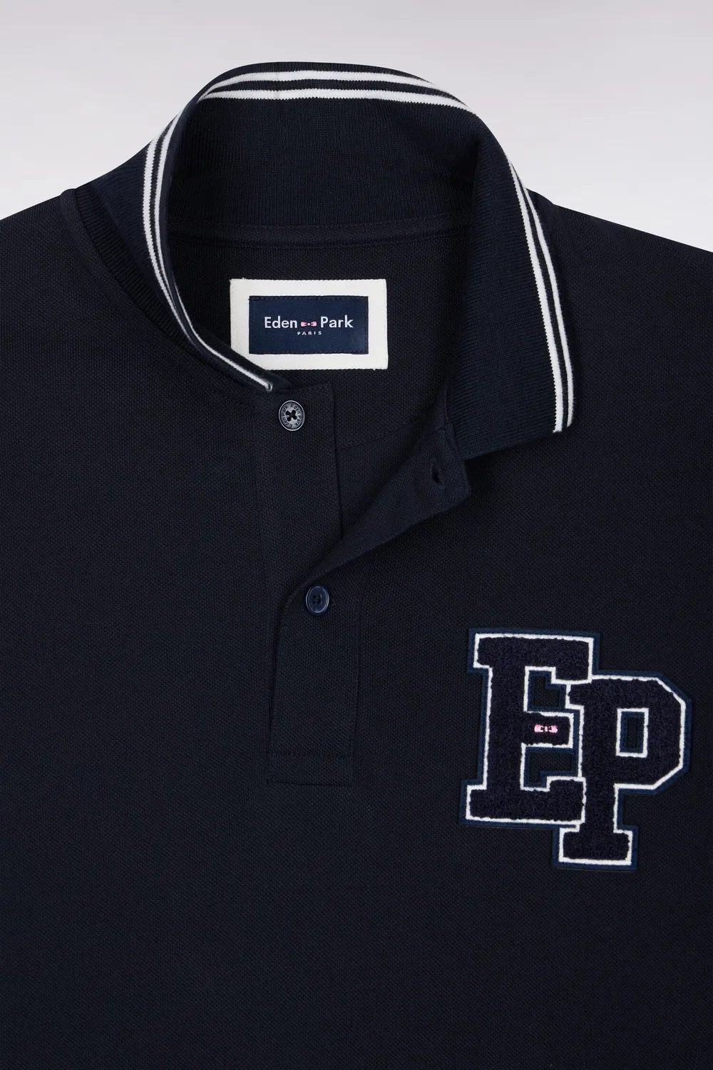 Eden Park College polo homme marine manches longues coton