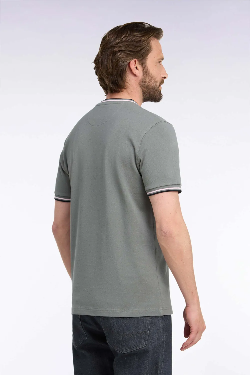 Eden Park t-shirt coton vert olive col bords-côtes