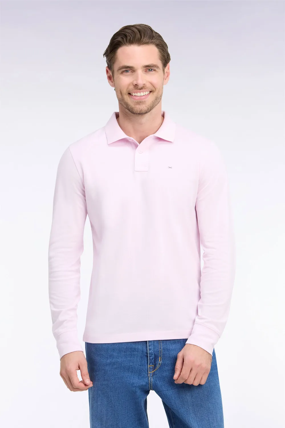 Eden Park polo manches longues rose coton Pima coupe droite