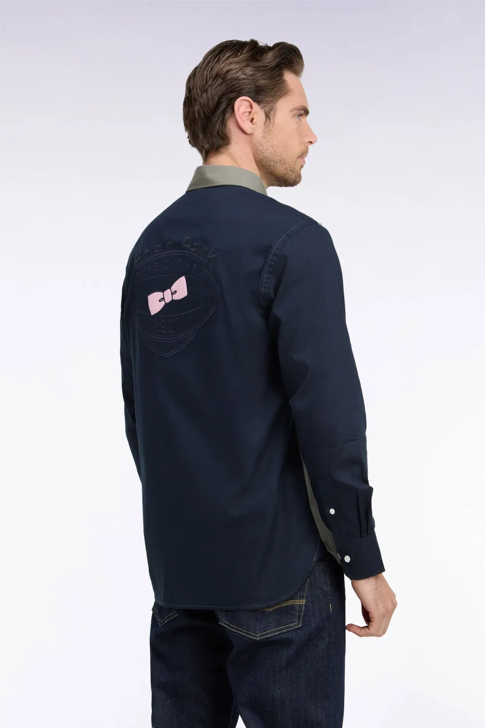 Eden Park chemise oxford vert olive bicolore coupe droite