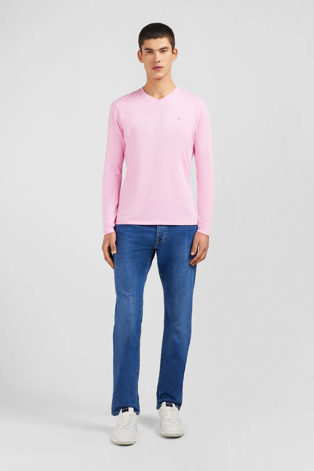 Eden Park T-shirt col V manches longues rose coton