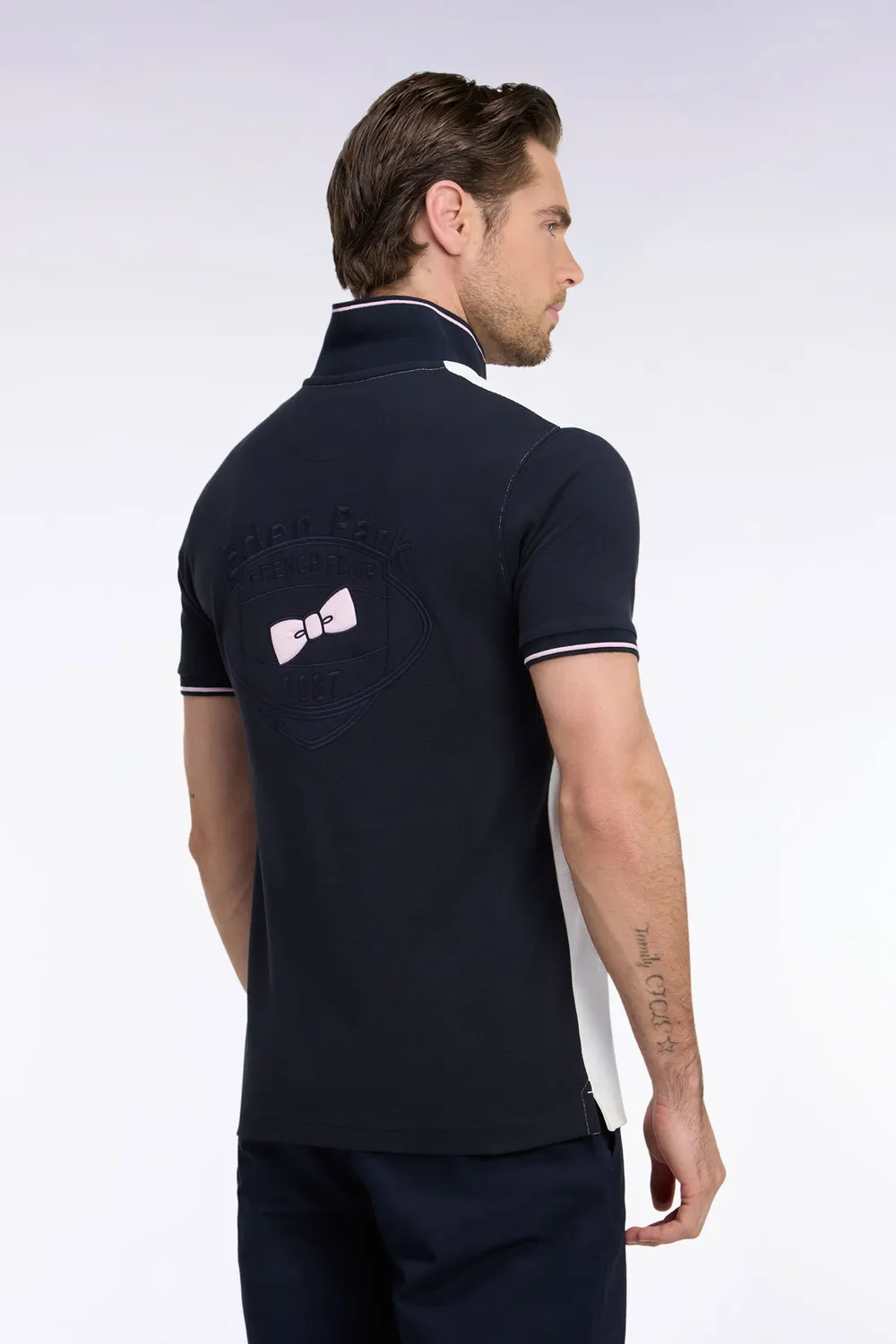 Eden Park polo piqué coton blanc marine dos brodé