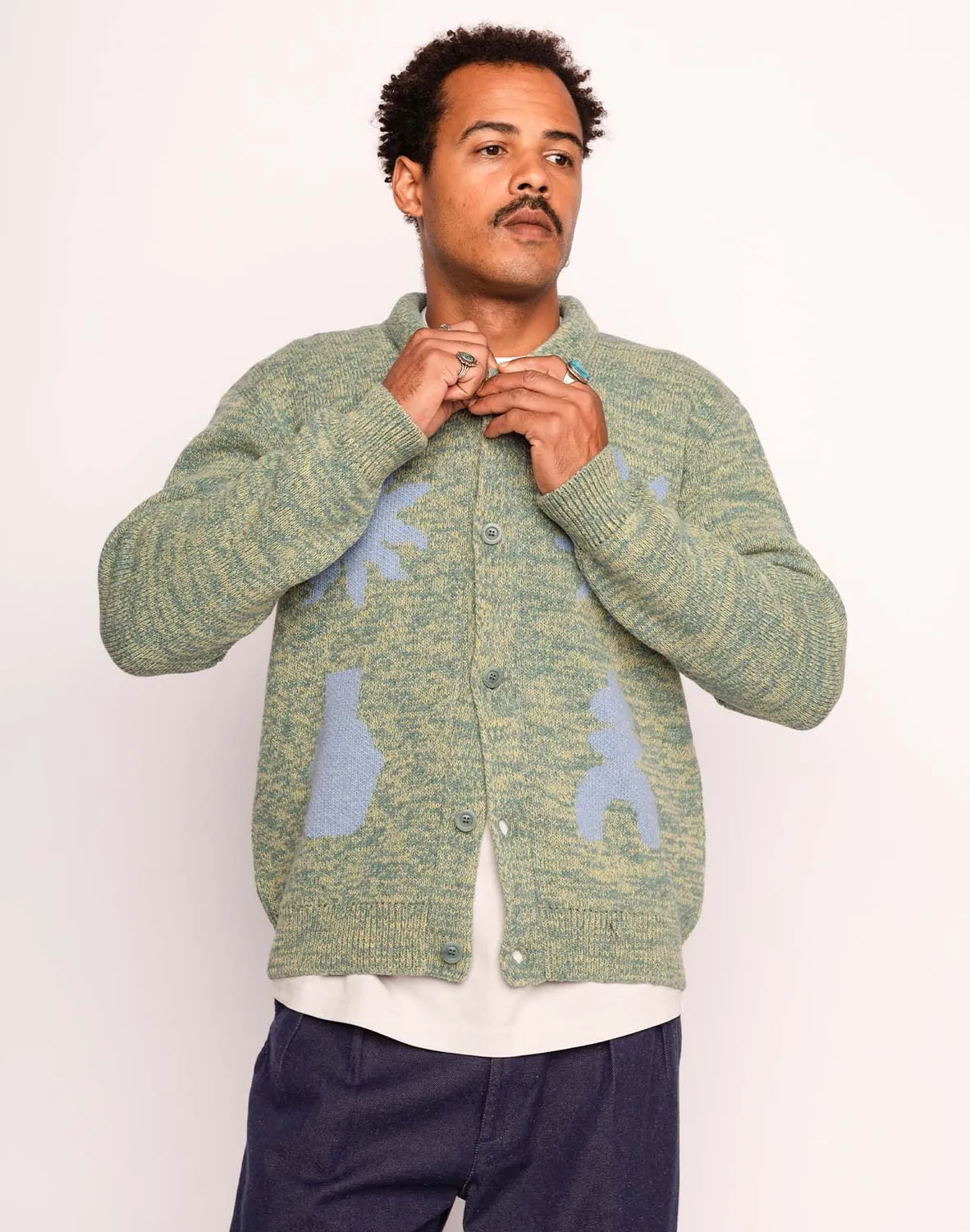 Olow Kalama gilet homme vert émeraude chiné jacquard