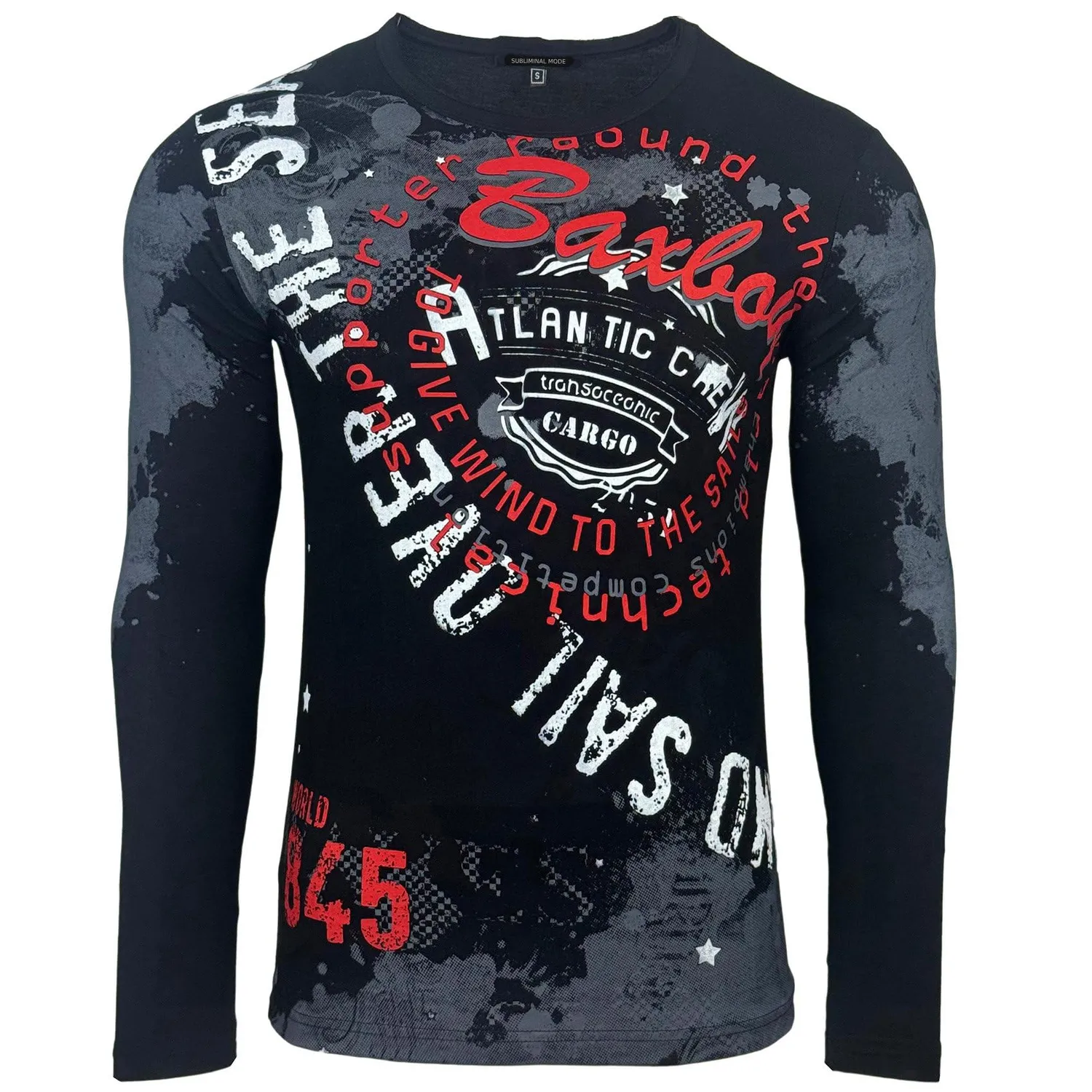 Subliminal Mode BX705 t-shirt homme manches longues noir vintage