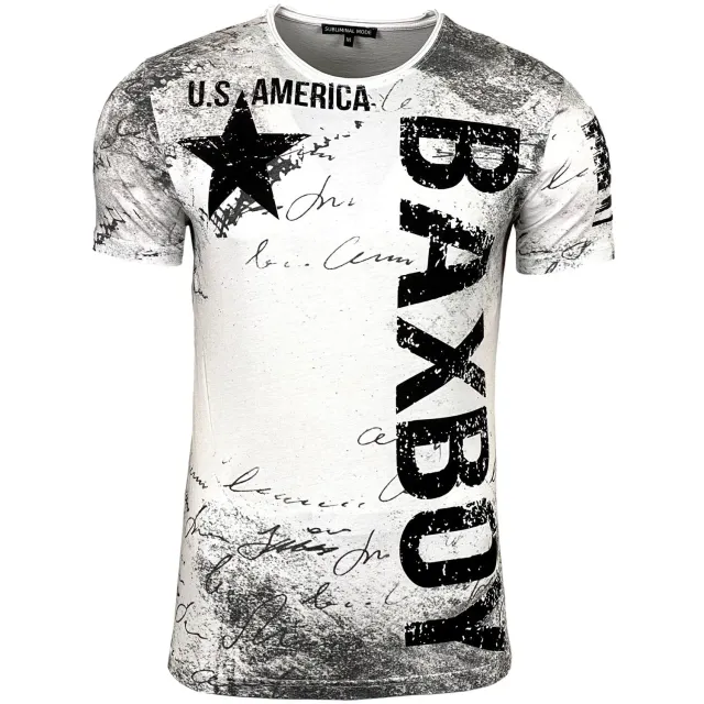 Subliminal Mode BX08 t-shirt homme coton bleu imprimé U.S.