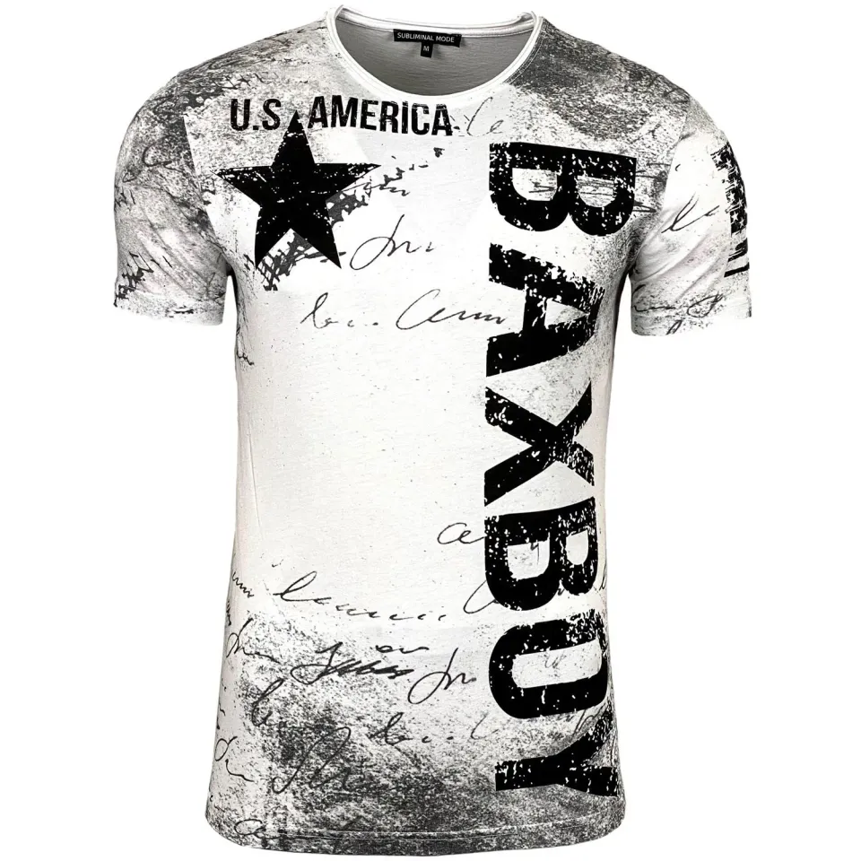 Subliminal Mode BX08 t-shirt homme coton bleu imprimé U.S.