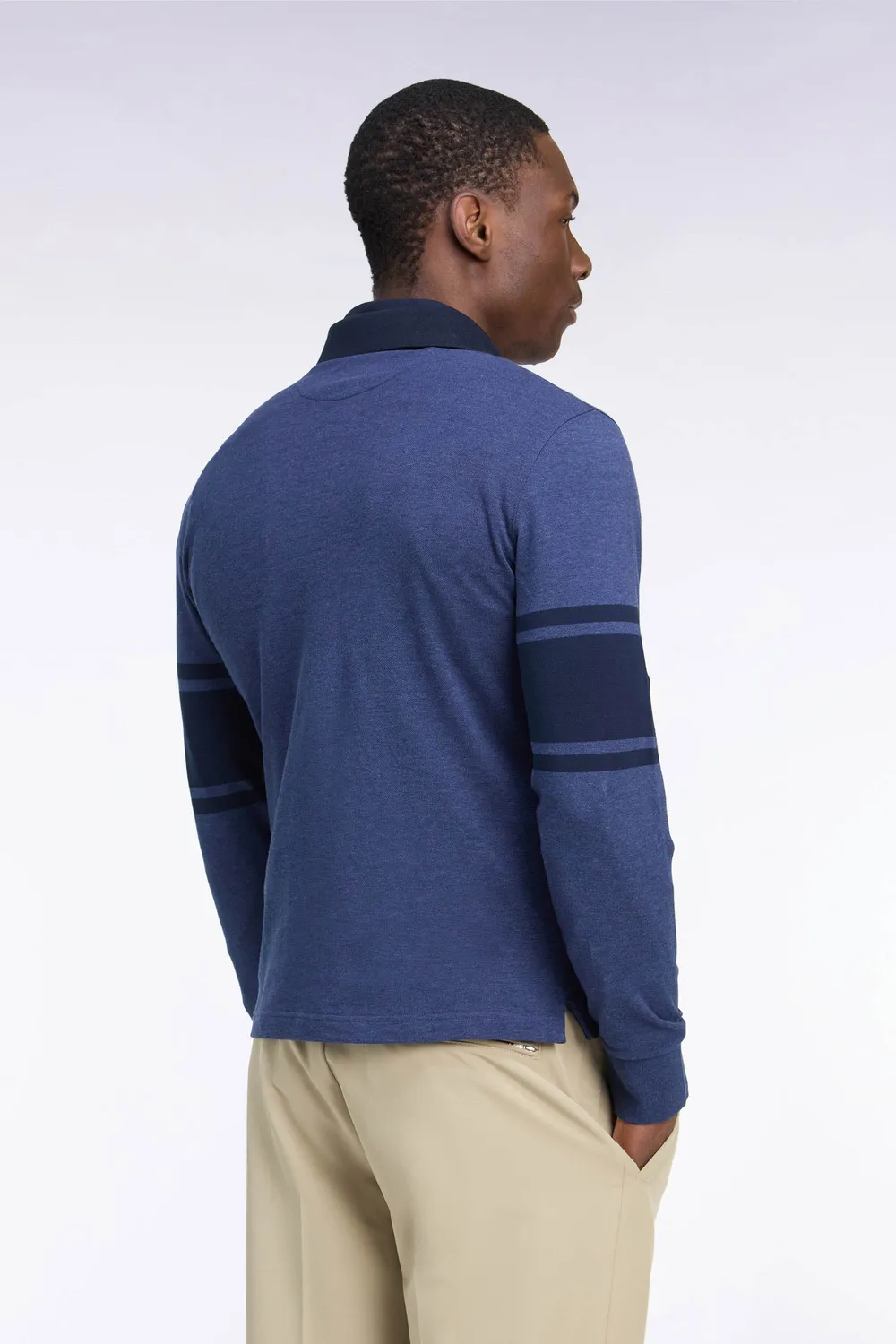 Eden Park Club polo homme bleu marine piqué coton manches longues