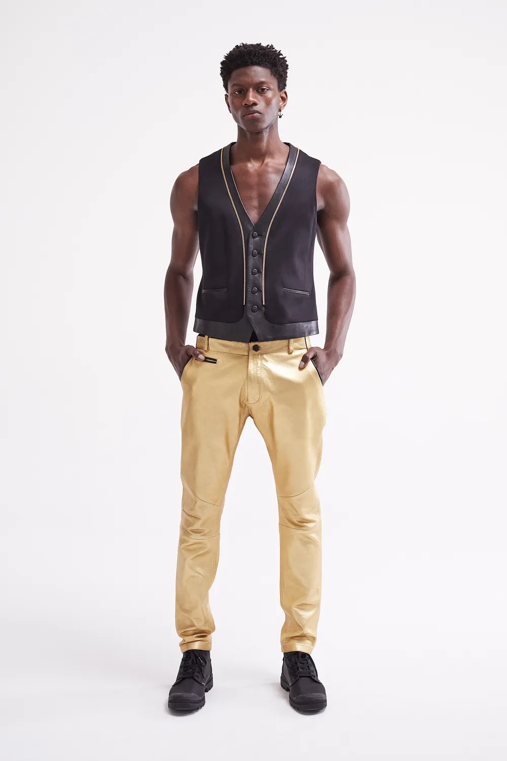 French Deal Exception gilet laine zip cuir