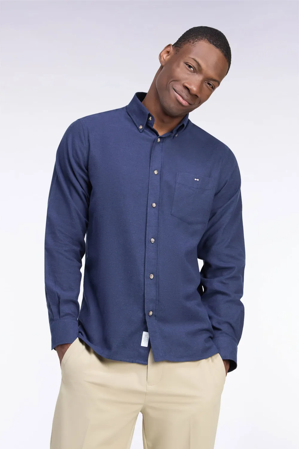 Eden Park Chemise Coton Marine Coupe Droite Col Boutonné