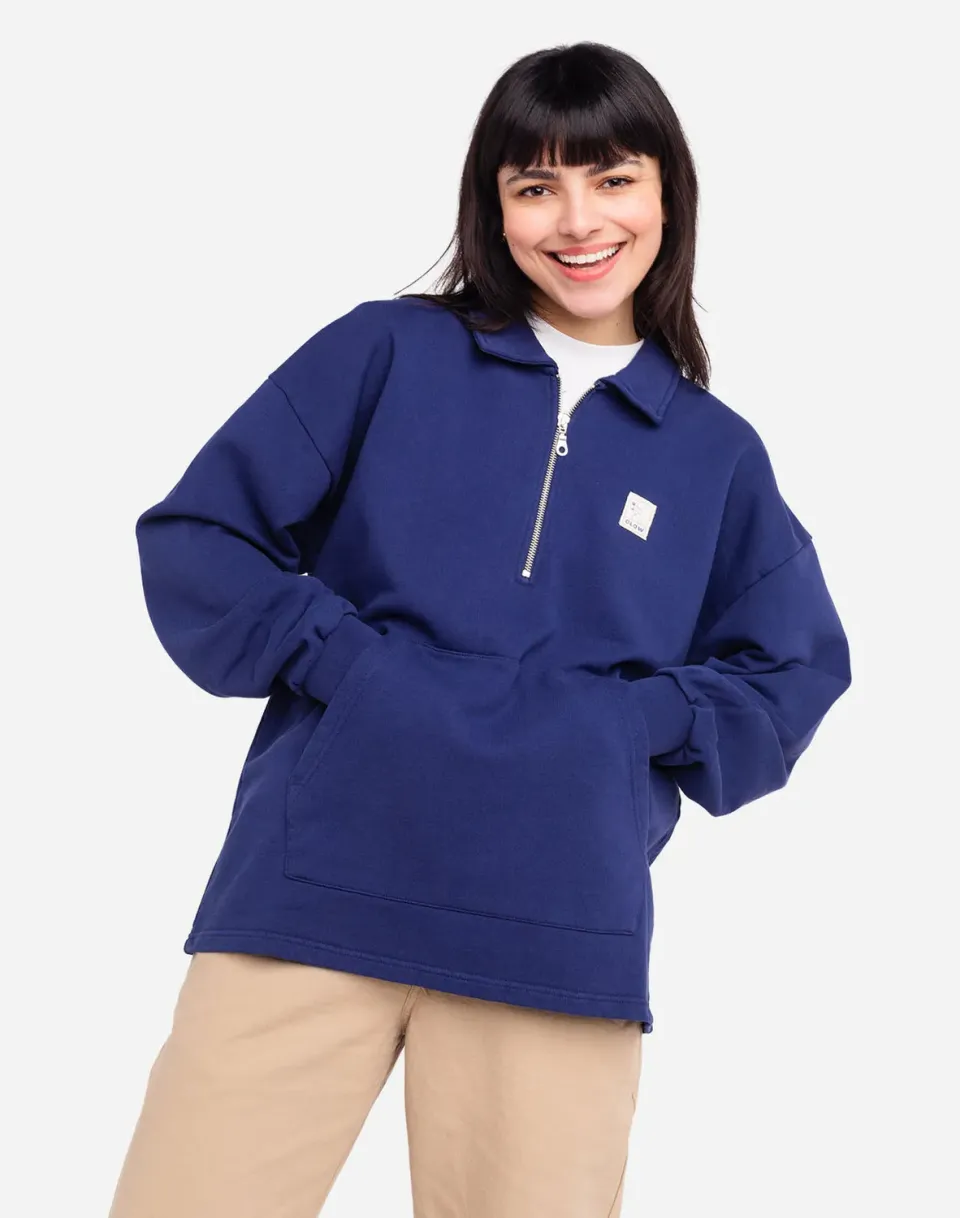 OLOW Manso Pomba sweat bleu col polo coton bio