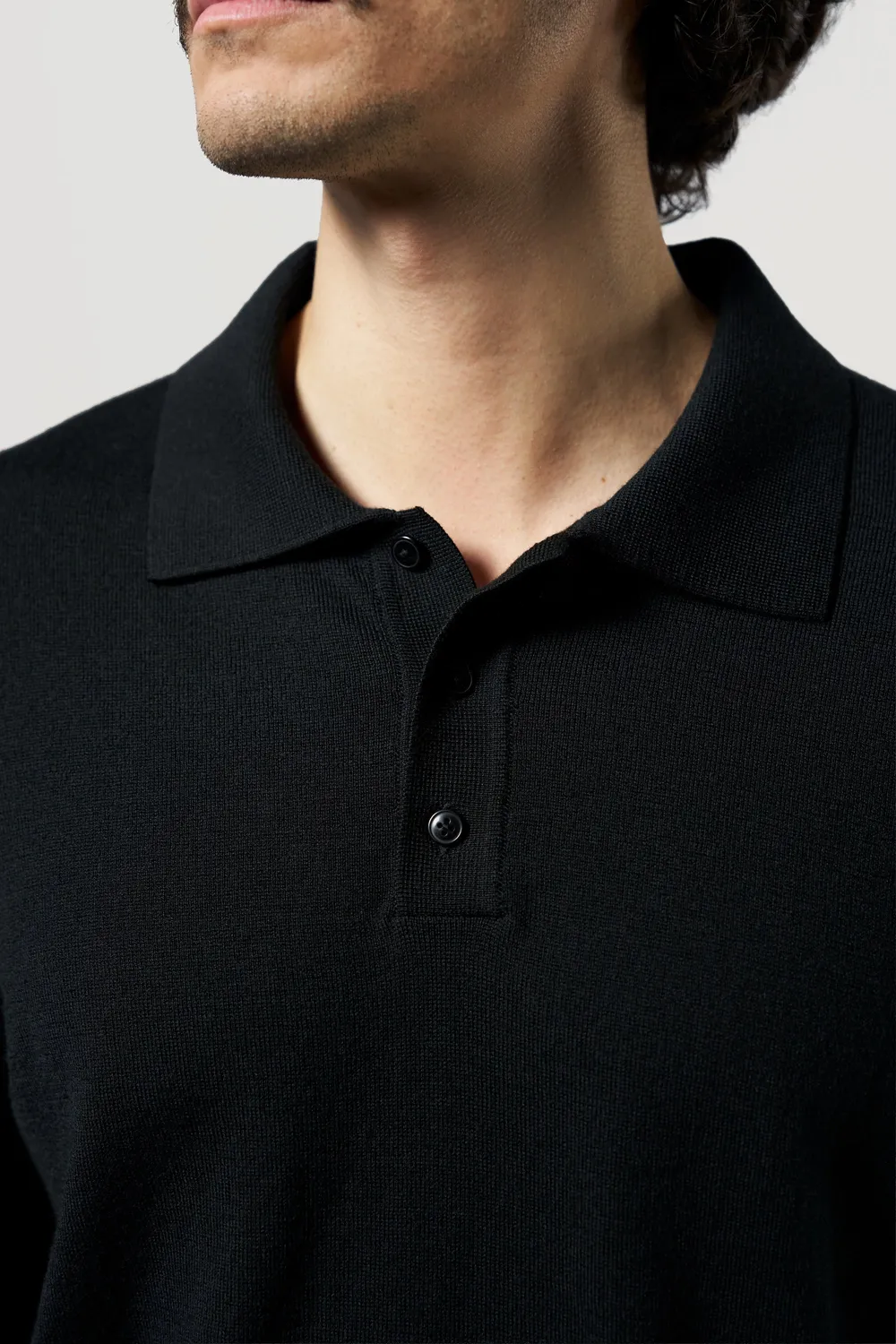 Loom pull col polo homme noir coton bio laine mérinos