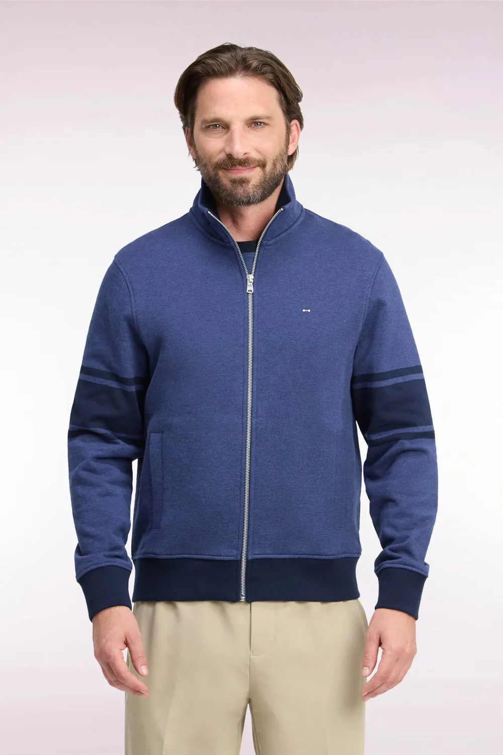 Eden Park Sweat Zippé Molleton Coton Chiné Col Camionneur