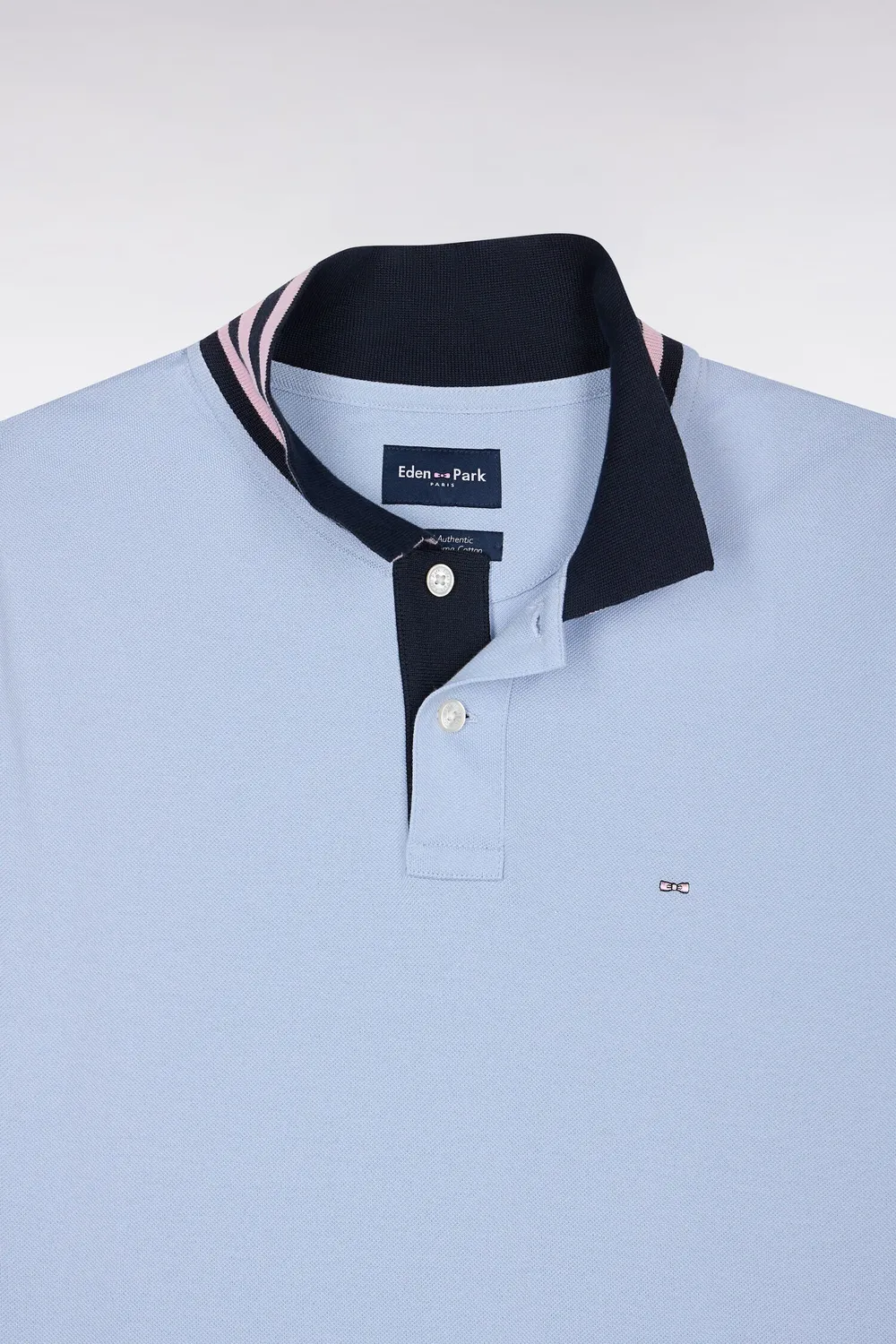 Eden Park Polo Coton Pima Gris Sous-Col Rayé Droit Homme
