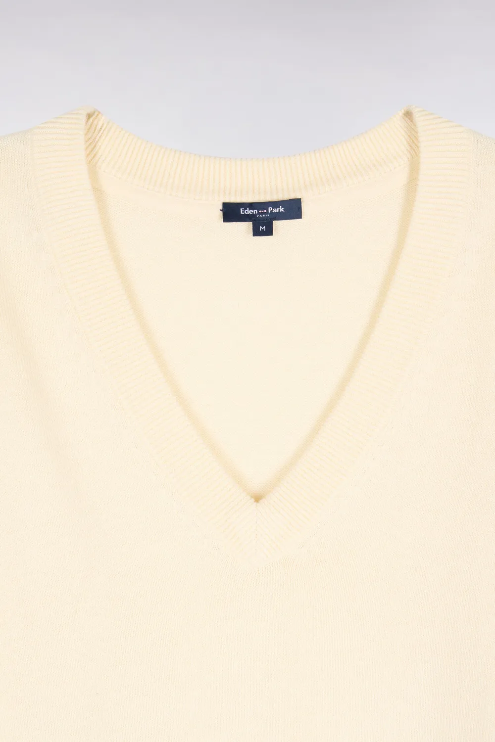 Eden Park pull femme écru col V laine coton oversized